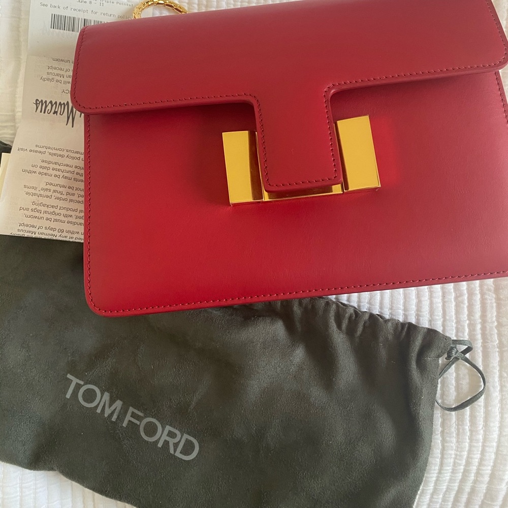 Tomford red leather shoulder bag in gold hardware